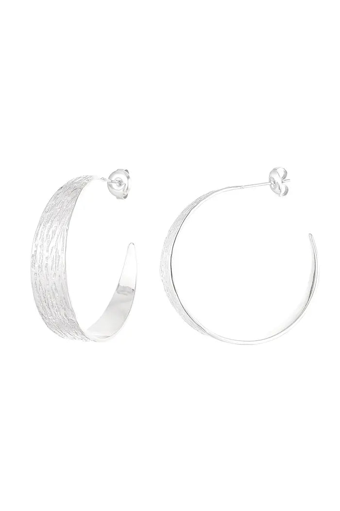 Boucles d'oreilles demi rondes avec imprimé - argent