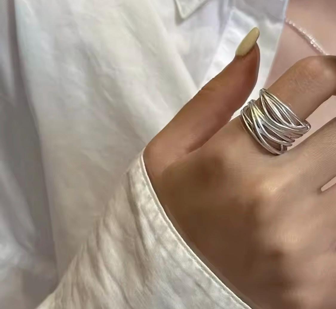 Bagues Géométriques en Argent Sterling 925 pour Femme, Faites à la Main, Lignes Irrégulières